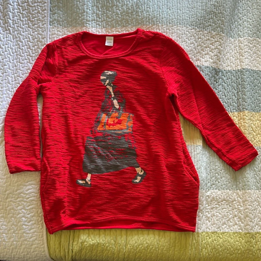 Red Printed Sweater Tunic